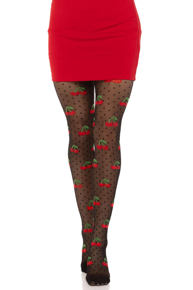 Leg Avenue Sheer Polka Dot Cherry Tights