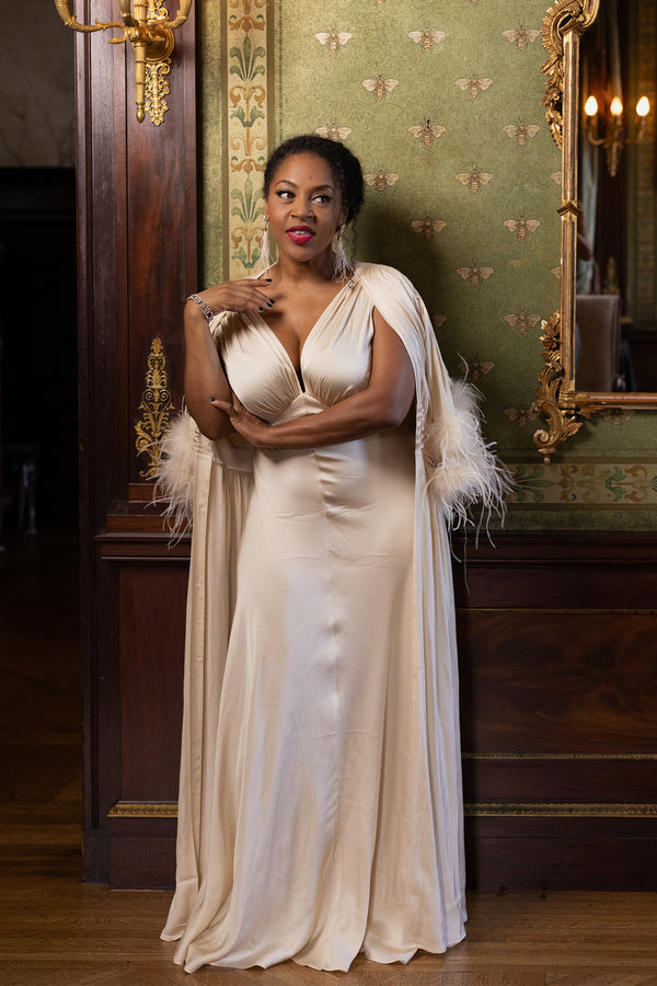 Glam Harlow Robe - ivory Satin