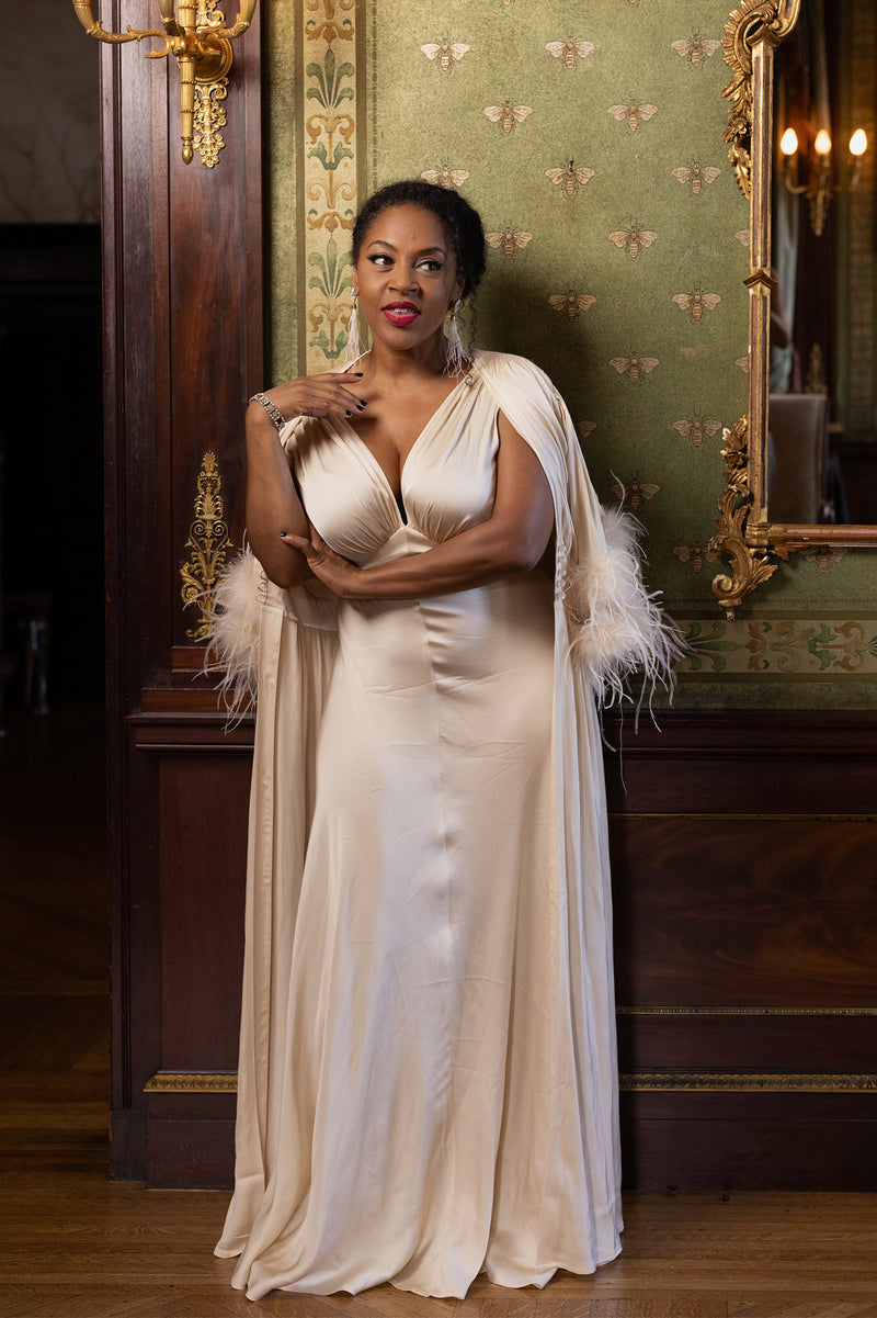 Glam Harlow Robe - ivory Satin