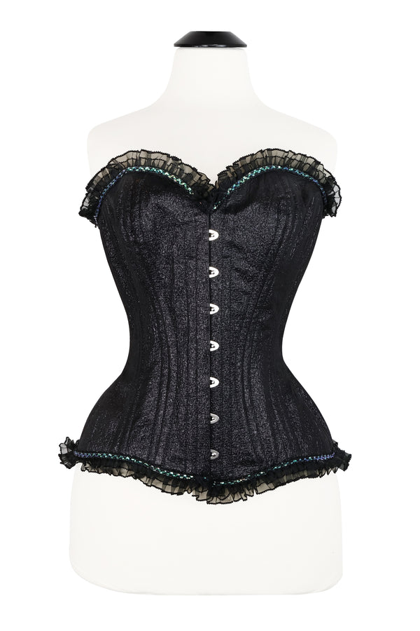 Edwardian Overbust Ruffle Trim Corset - Black Shimmer