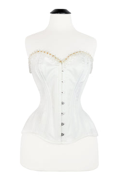 Edwardian Overbust Corset - Ivory Satin Beaded Trim