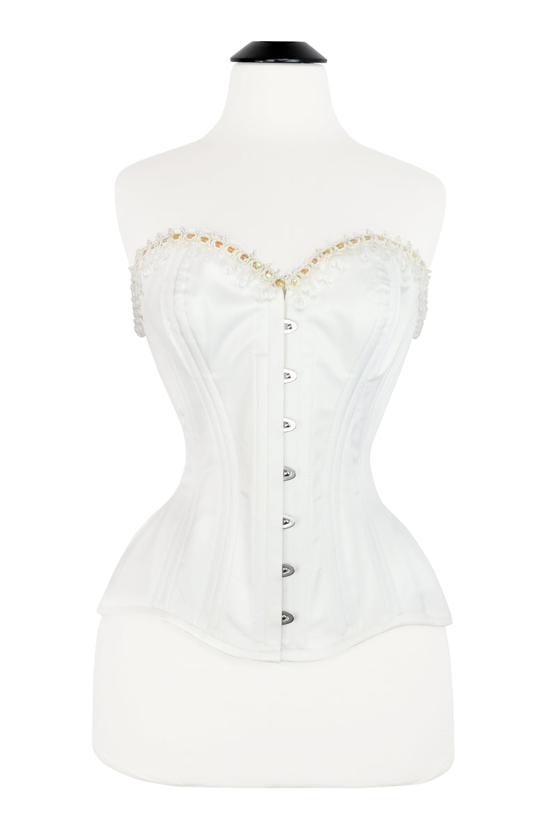 Edwardian Overbust Corset - Ivory Satin Beaded Trim