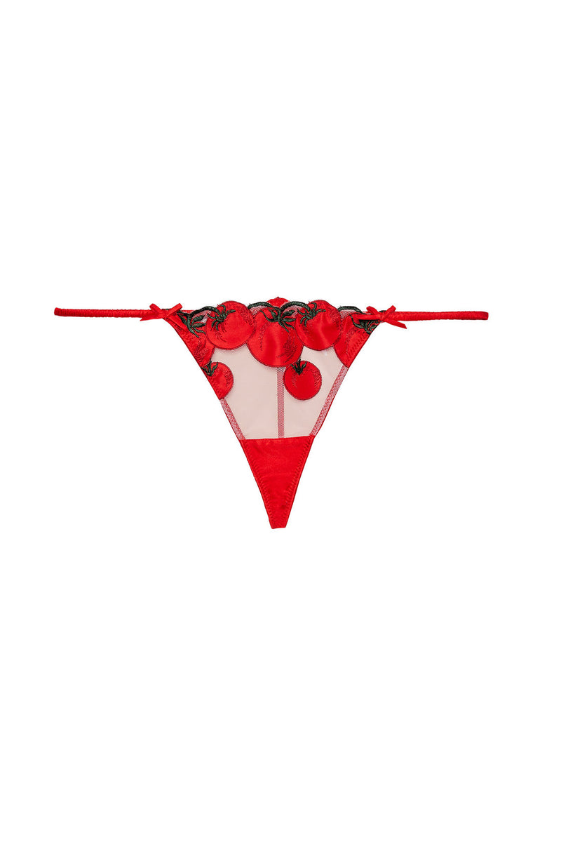 Fleur Du Mal Tomato Embroidery V-String