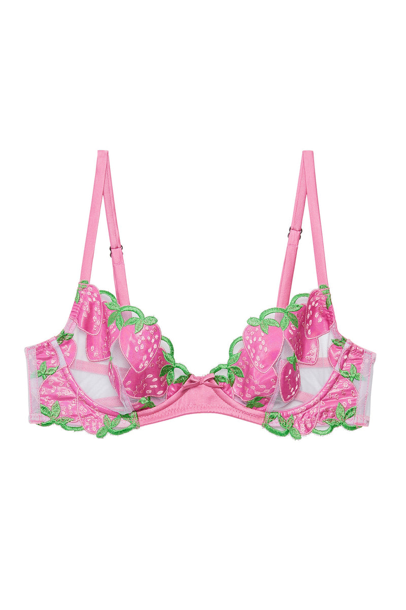 Fleur Du Mal Strawberry Embroidery Demi Bra