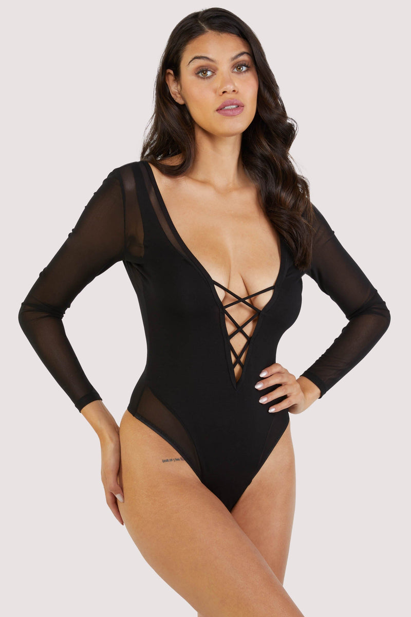 Playful Promises Anika Mesh and Jersey Long-sleeve Bodysuit