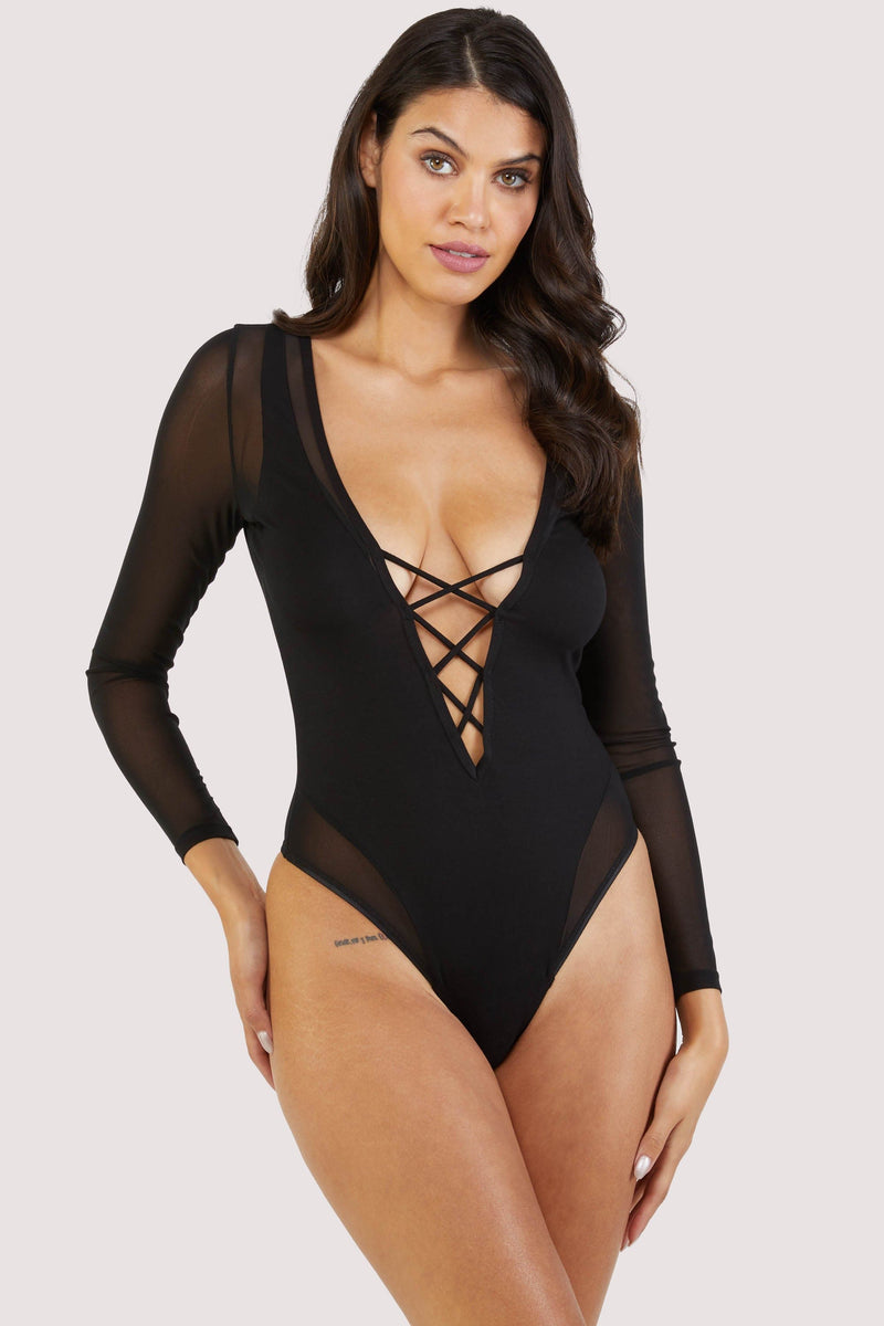 Playful Promises Anika Mesh and Jersey Long-sleeve Bodysuit