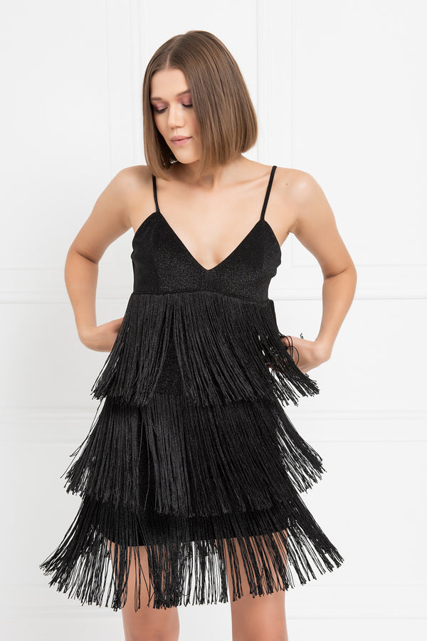 Kiki Riki Glittery Black Fringe Dress