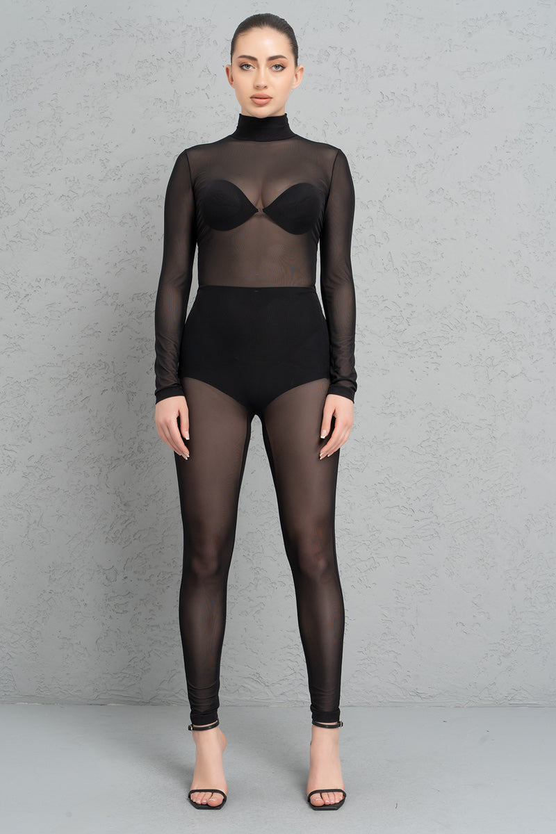 Kiki Riki Sheer Mock Neck Bodysuit