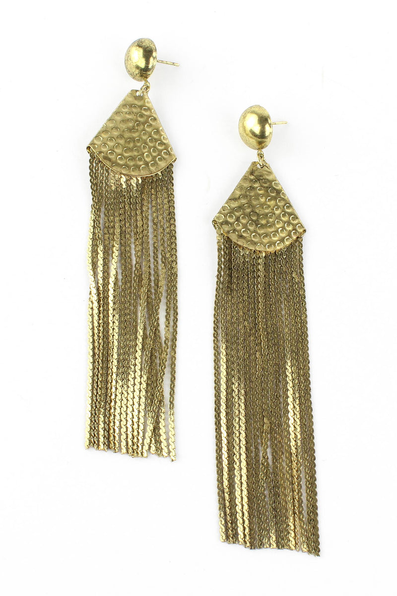 Antique Hammered Gold Chain Drop Earrings