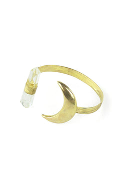 Mystical Gold Moon and Quartz Crystal Cuff