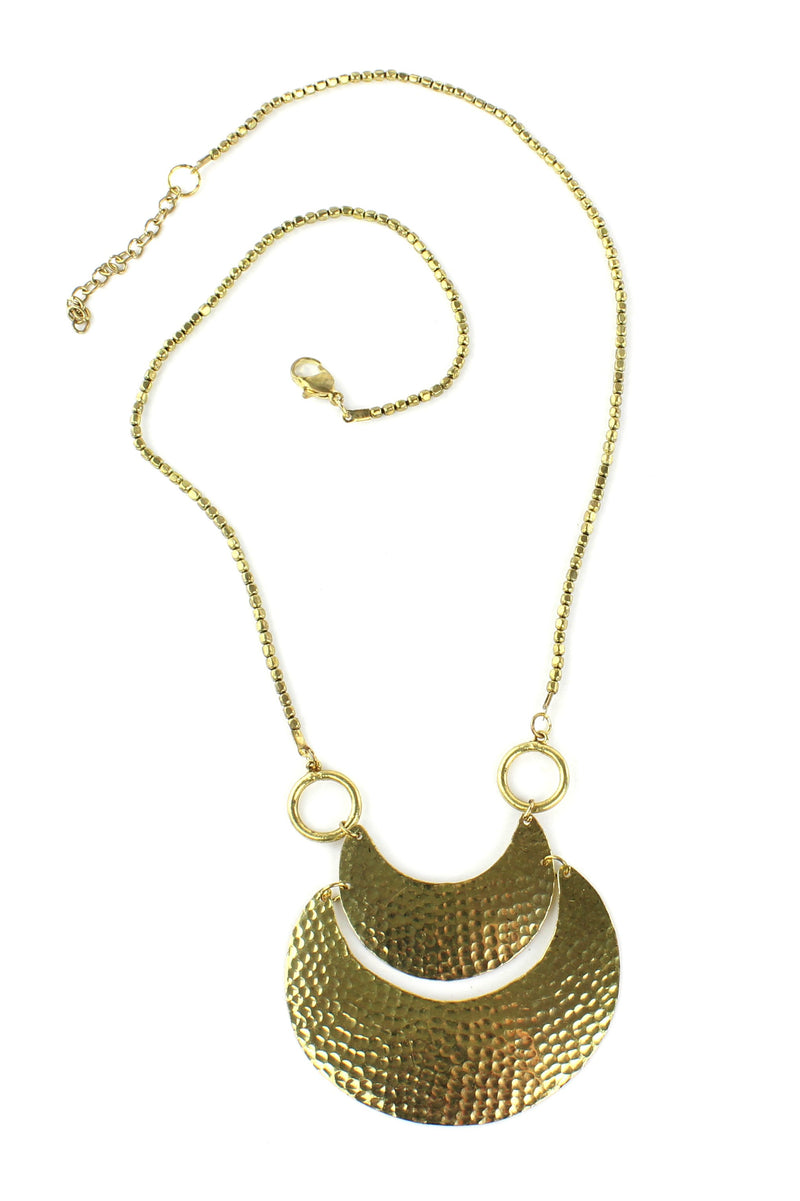 Bohemian Antique Hammered Brass Crescents Necklace